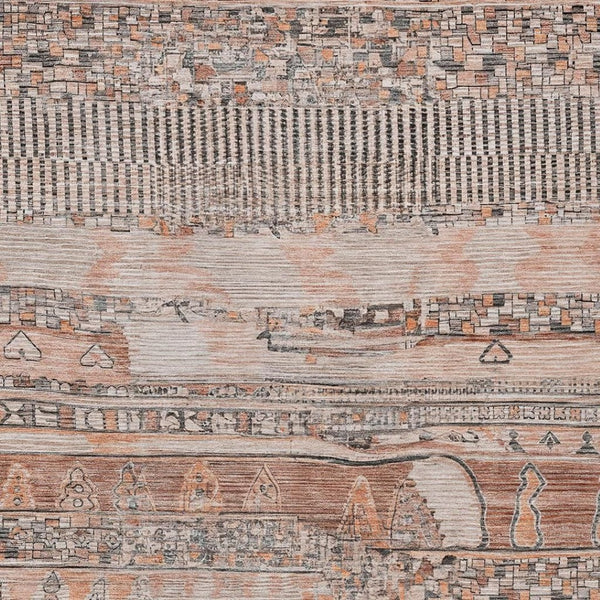 HomeRoots 9' X 12' Striped Terra Cotta & Gray Area Rug - Durable, Washable, Ideal for Indoor & Outdoor Spaces 622226