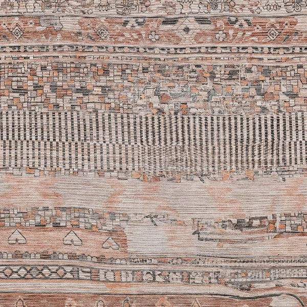 HomeRoots 10' Striped Terra Cotta and Gray Washable Area Rug – Versatile Indoor/Outdoor Style for Any Space 622227