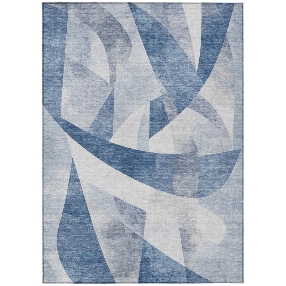 HomeRoots 5' Denim Blue & Ivory Abstract Area Rug – Washable, Versatile Indoor/Outdoor Design for Modern Spaces 622241