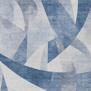 HomeRoots 5' Denim Blue & Ivory Abstract Area Rug – Washable, Versatile Indoor/Outdoor Design for Modern Spaces 622241