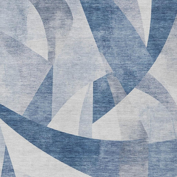 HomeRoots 5' Denim Blue & Ivory Abstract Area Rug – Washable, Versatile Indoor/Outdoor Design for Modern Spaces 622241