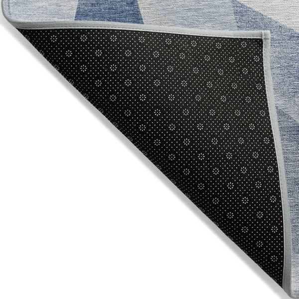 HomeRoots 8' Denim Blue Round Rug – Stylish Abstract Design for Indoor & Outdoor Use, Stain-Resistant & Washable 622242