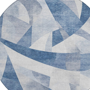 HomeRoots 8' Denim Blue Round Rug – Stylish Abstract Design for Indoor & Outdoor Use, Stain-Resistant & Washable 622242