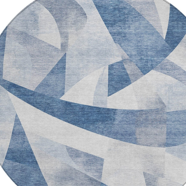 HomeRoots 8' Denim Blue Round Rug – Stylish Abstract Design for Indoor & Outdoor Use, Stain-Resistant & Washable 622242