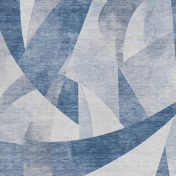 HomeRoots 8' X 10' Stylish Denim Blue & Ivory Abstract Washable Area Rug for Indoor & Outdoor Spaces 622243