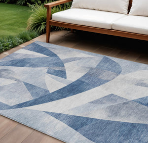 HomeRoots 9' Denim Blue & Ivory Abstract Washable Area Rug - Indoor/Outdoor Durable, Stain-Resistant Design 622244