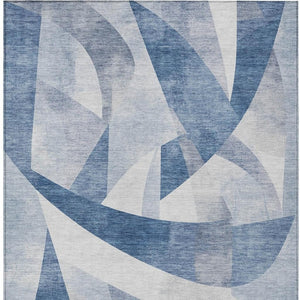 HomeRoots 9' Denim Blue & Ivory Abstract Washable Area Rug - Indoor/Outdoor Durable, Stain-Resistant Design 622244