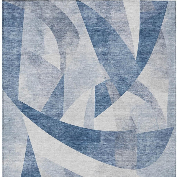 HomeRoots 9' Denim Blue & Ivory Abstract Washable Area Rug - Indoor/Outdoor Durable, Stain-Resistant Design 622244