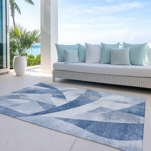 HomeRoots 9' Denim Blue & Ivory Abstract Washable Area Rug - Indoor/Outdoor Durable, Stain-Resistant Design 622244