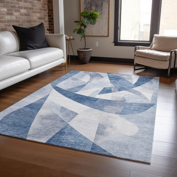 HomeRoots 9' Denim Blue & Ivory Abstract Washable Area Rug - Indoor/Outdoor Durable, Stain-Resistant Design 622244