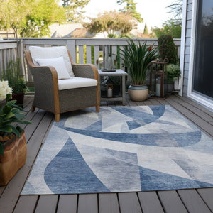 HomeRoots 9' Denim Blue & Ivory Abstract Washable Area Rug - Indoor/Outdoor Durable, Stain-Resistant Design 622244