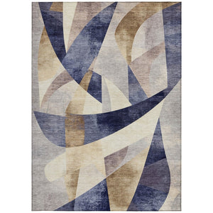 HomeRoots 5' Navy Blue and Gold Abstract Area Rug - Washable, Durable, Indoor/Outdoor Design for Any Space 622247