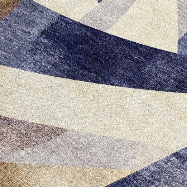 HomeRoots 9' X 12' Navy Blue and Gold Abstract Area Rug – Stylish, Washable, Versatile for Indoor & Outdoor Spaces! 622250