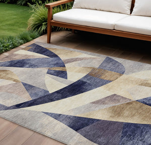 HomeRoots 10' Navy Blue & Gold Abstract Area Rug – Washable, Durable, Stylish for Indoors & Outdoors, 10x14 622251