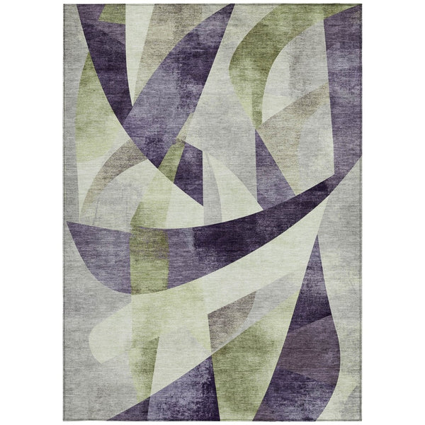HomeRoots 5' X 8' Abstract Purple & Olive Green Area Rug - Washable, Stain-Resistant, Versatile for Indoor/Outdoor Use 622265