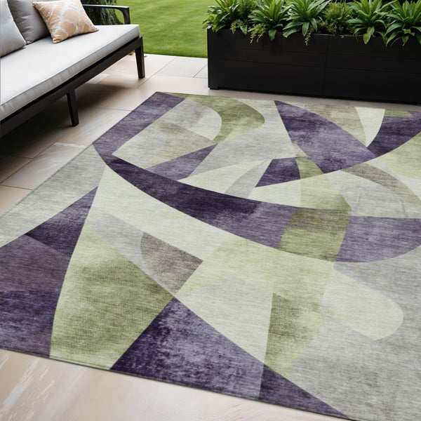 HomeRoots 5' X 8' Abstract Purple & Olive Green Area Rug - Washable, Stain-Resistant, Versatile for Indoor/Outdoor Use 622265