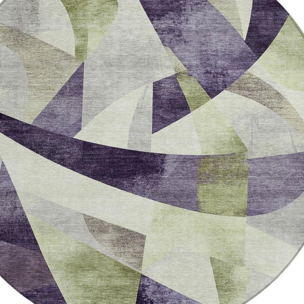 HomeRoots 8' Vibrant Purple & Olive Green Round Washable Area Rug – Modern Abstract Design for Indoor/Outdoor Spaces 622266