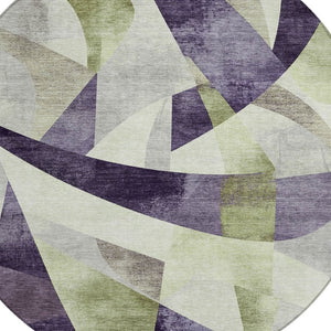 HomeRoots 8' Vibrant Purple & Olive Green Round Washable Area Rug – Modern Abstract Design for Indoor/Outdoor Spaces 622266