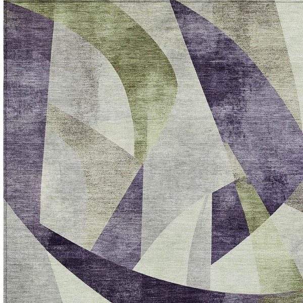 HomeRoots 8' X 10' Abstract Purple and Olive Green Washable Area Rug - Stylish, Durable, Indoor/Outdoor Use! 622267