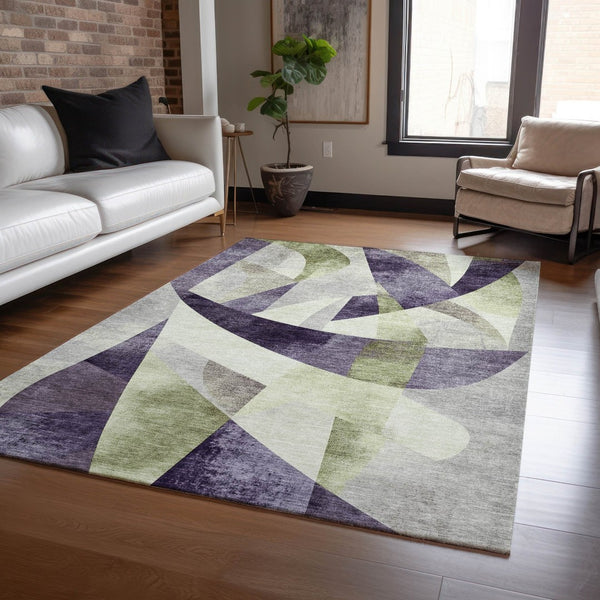 HomeRoots 8' X 10' Abstract Purple and Olive Green Washable Area Rug - Stylish, Durable, Indoor/Outdoor Use! 622267