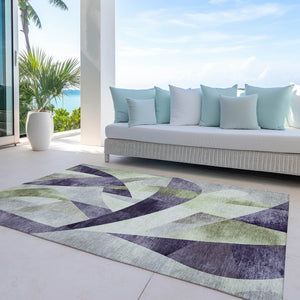 HomeRoots 9' X 12' Abstract Purple and Olive Green Washable Area Rug for Indoor and Outdoor Spaces 622268