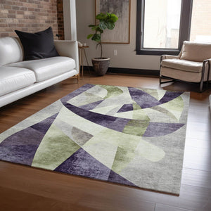 HomeRoots 9' X 12' Abstract Purple and Olive Green Washable Area Rug for Indoor and Outdoor Spaces 622268