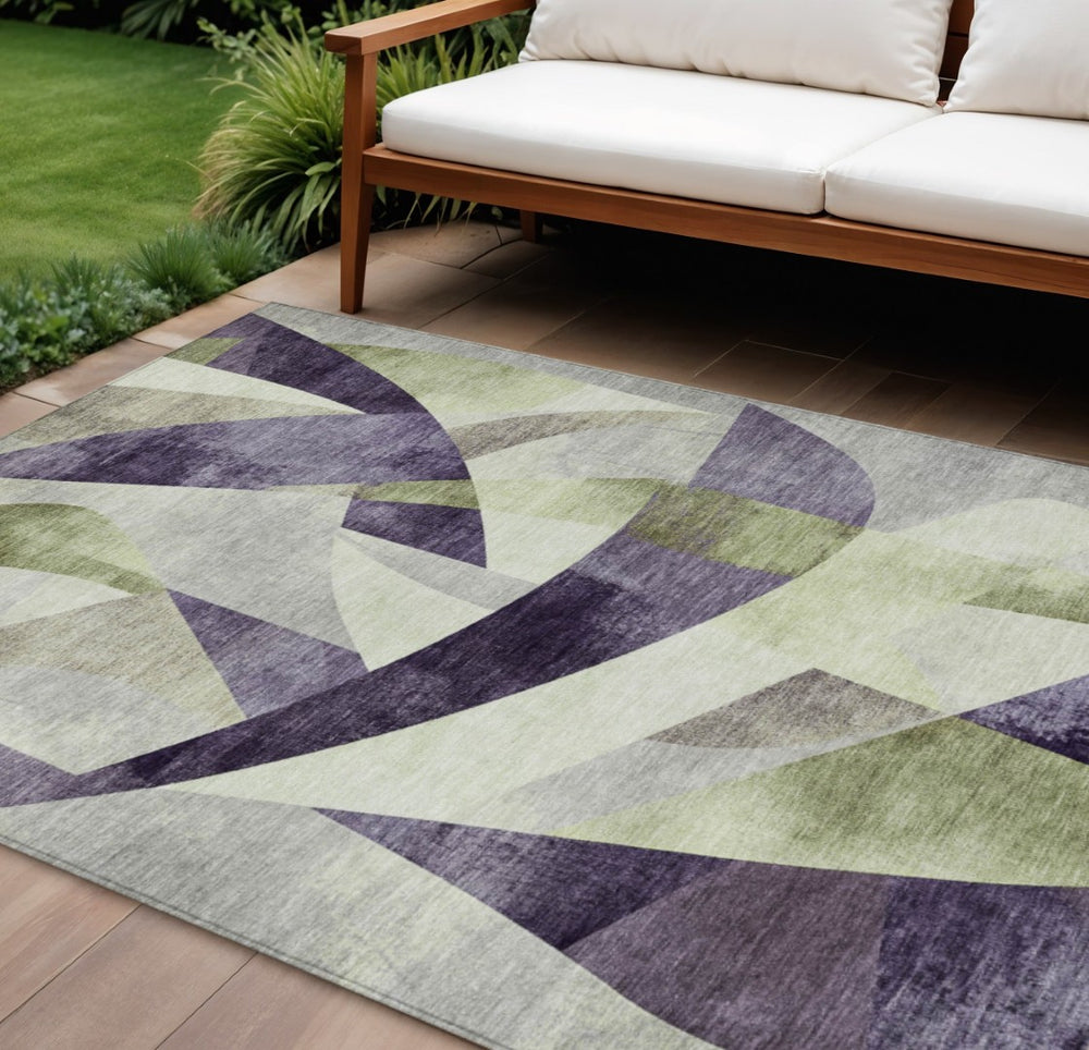 HomeRoots 10' Modern Abstract Purple and Olive Green Area Rug – Washable, Durable Indoor/Outdoor Design, Perfect for High-Traffic Spaces 622269