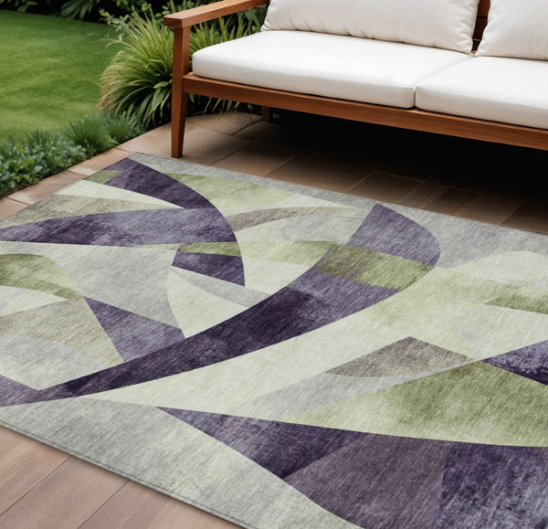 HomeRoots 10' Modern Abstract Purple and Olive Green Area Rug – Washable, Durable Indoor/Outdoor Design, Perfect for High-Traffic Spaces 622269