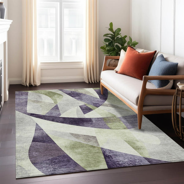 HomeRoots 10' Modern Abstract Purple and Olive Green Area Rug – Washable, Durable Indoor/Outdoor Design, Perfect for High-Traffic Spaces 622269