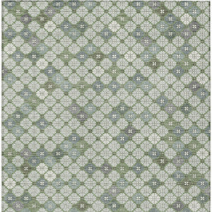 HomeRoots 5' X 8' Stylish Mint Green and Gray Geometric Washable Rug for Indoor and Outdoor Versatility 622295