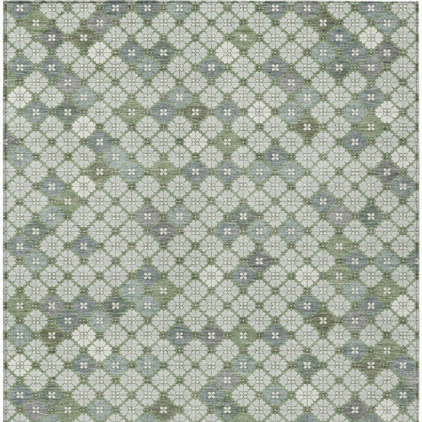 HomeRoots 5' X 8' Stylish Mint Green and Gray Geometric Washable Rug for Indoor and Outdoor Versatility 622295