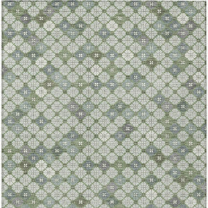 HomeRoots 5' X 8' Stylish Mint Green and Gray Geometric Washable Rug for Indoor and Outdoor Versatility 622295