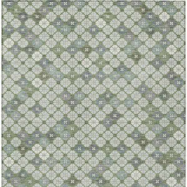 HomeRoots 5' X 8' Stylish Mint Green and Gray Geometric Washable Rug for Indoor and Outdoor Versatility 622295