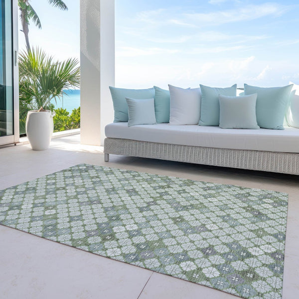 HomeRoots 5' X 8' Stylish Mint Green and Gray Geometric Washable Rug for Indoor and Outdoor Versatility 622295