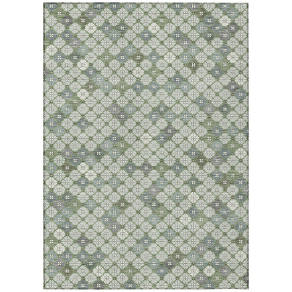 HomeRoots 5' X 8' Stylish Mint Green and Gray Geometric Washable Rug for Indoor and Outdoor Versatility 622295