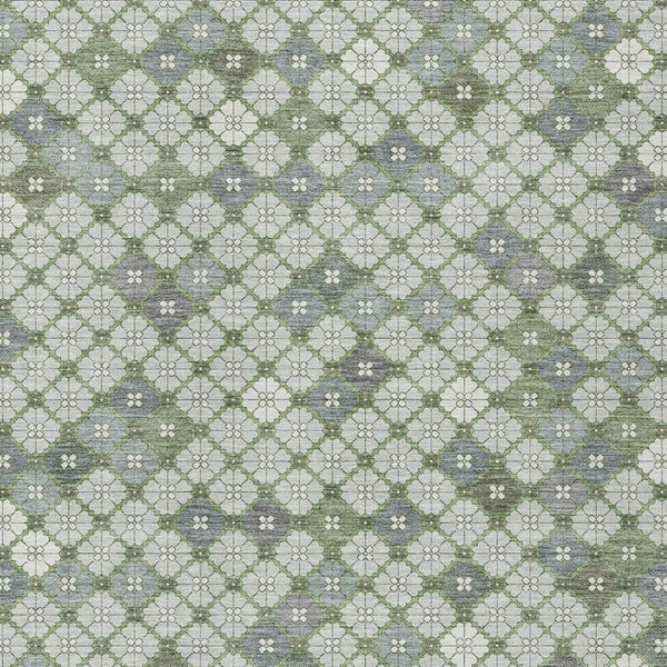 HomeRoots 5' X 8' Stylish Mint Green and Gray Geometric Washable Rug for Indoor and Outdoor Versatility 622295