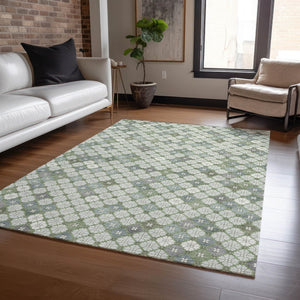 HomeRoots 5' X 8' Stylish Mint Green and Gray Geometric Washable Rug for Indoor and Outdoor Versatility 622295