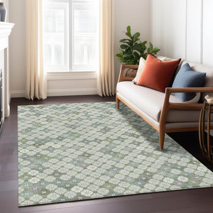 HomeRoots 5' X 8' Stylish Mint Green and Gray Geometric Washable Rug for Indoor and Outdoor Versatility 622295