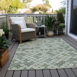 HomeRoots 5' X 8' Stylish Mint Green and Gray Geometric Washable Rug for Indoor and Outdoor Versatility 622295