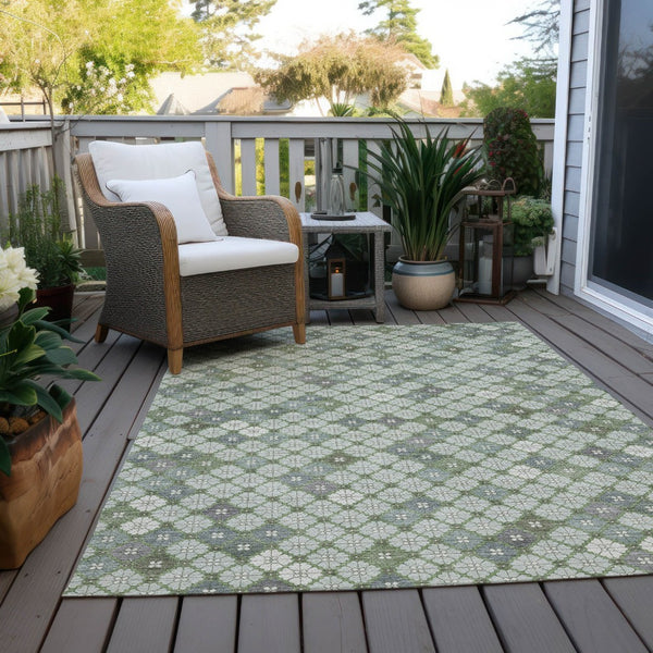 HomeRoots 5' X 8' Stylish Mint Green and Gray Geometric Washable Rug for Indoor and Outdoor Versatility 622295