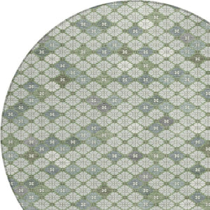 HomeRoots 8' Round Geometric Area Rug in Mint Green, Gray & Ivory - Stylish, Washable & Versatile for Any Space 622296