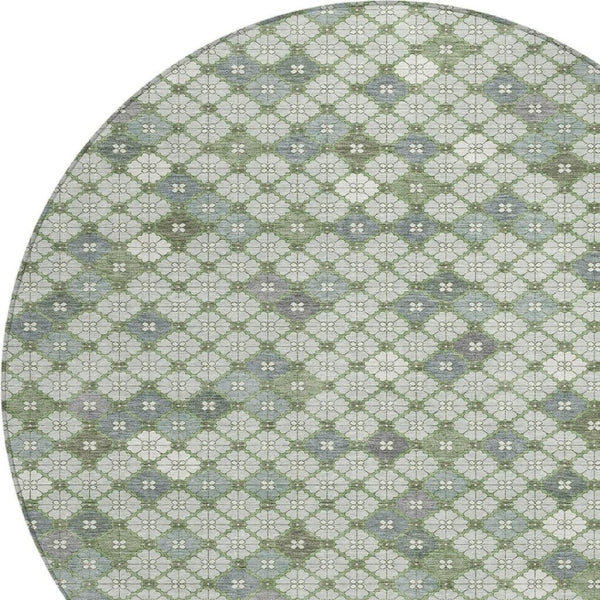 HomeRoots 8' Round Geometric Area Rug in Mint Green, Gray & Ivory - Stylish, Washable & Versatile for Any Space 622296