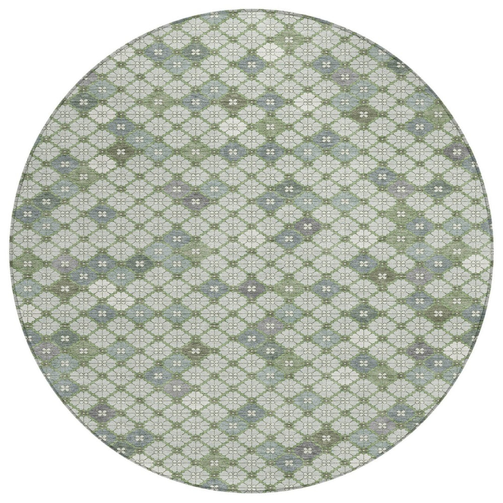 HomeRoots 8' Round Geometric Area Rug in Mint Green, Gray & Ivory - Stylish, Washable & Versatile for Any Space 622296