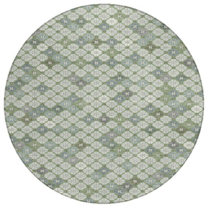 HomeRoots 8' Round Geometric Area Rug in Mint Green, Gray & Ivory - Stylish, Washable & Versatile for Any Space 622296
