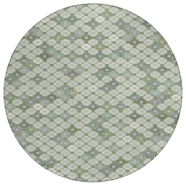 HomeRoots 8' Round Geometric Area Rug in Mint Green, Gray & Ivory - Stylish, Washable & Versatile for Any Space 622296