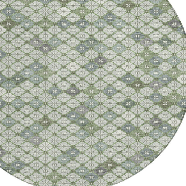 HomeRoots 8' Round Geometric Area Rug in Mint Green, Gray & Ivory - Stylish, Washable & Versatile for Any Space 622296