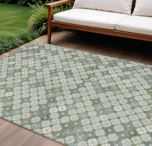 HomeRoots 9' X 12' Stylish Mint Green, Gray & Ivory Geometric Area Rug – Washable for Indoor & Outdoor Use 622298