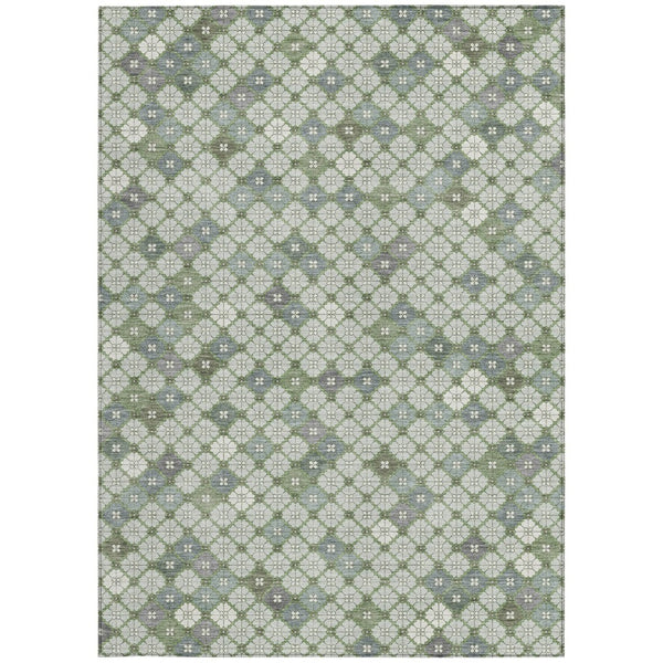 HomeRoots 9' X 12' Stylish Mint Green, Gray & Ivory Geometric Area Rug – Washable for Indoor & Outdoor Use 622298