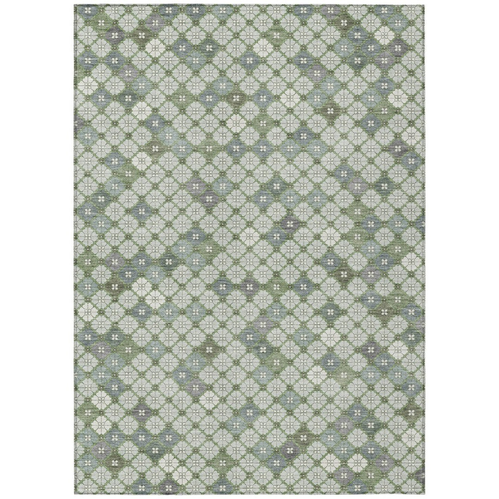 HomeRoots 10' Mint Green Gray Ivory Geometric Area Rug - Washable, Durable Indoor/Outdoor Design for All Spaces 622299