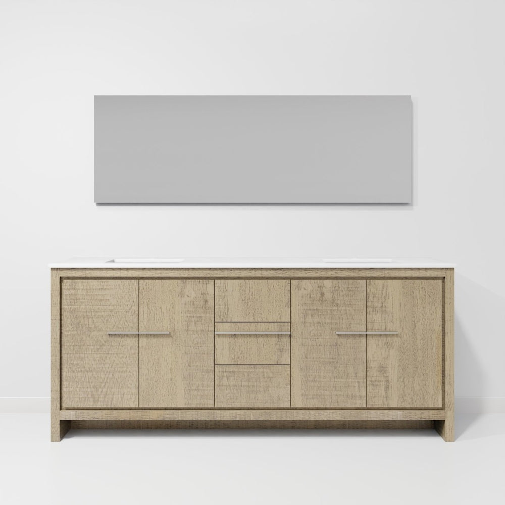 English Elm Rustic Acacia Double Bath Vanity With White Quartz Top & 70" Mirror - Stylish Storage & Durability B2731S01393-GIGA